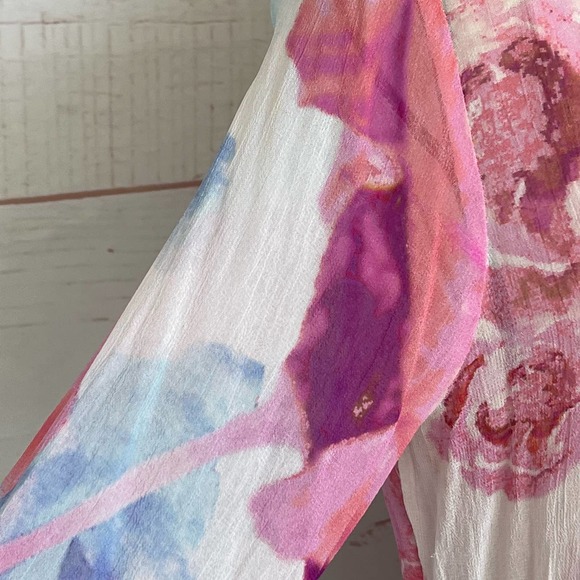 Soft Surroundings Women's Pink/Blue Floral Top Size Medium Tunic Tassel Ties - Picture 9 of 12